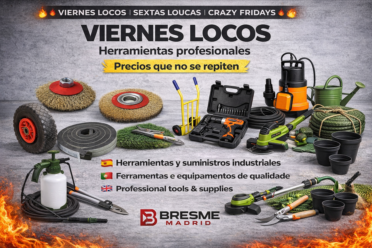 Viernes Locos ofertas em ferramentas e jardinagem profissional
