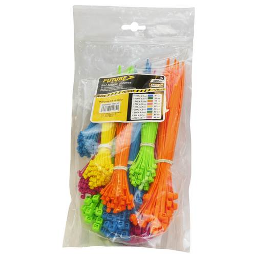 500 Bridas nylon colores para cable en bolsa reutilizable diferentes largos FUTURE