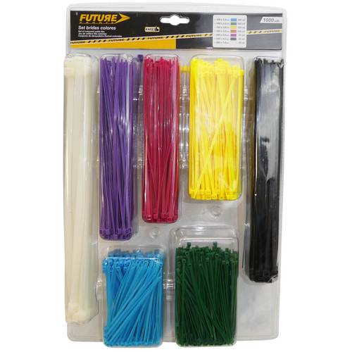 1000 Bridas nylon colores para cable En Blister para autoservicio cerrado y resistente FUTURE