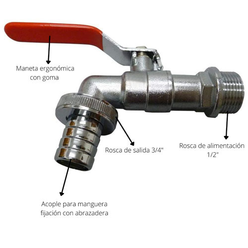 Grifo PP de Esfera Rosca Macho con Adaptador para Manguera en